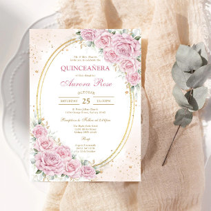 Modern Pink Floral Quinceanera Invitation