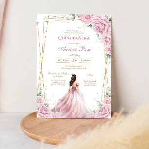 Modern Pink Floral Quinceanera Invitation