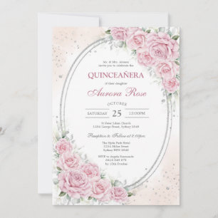 Modern Pink Floral Quinceanera Invitation