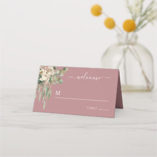 Modern Pink Floral Roses Wedding Place Card