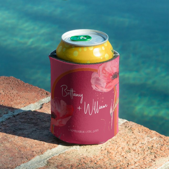 Modern Pink Floral Summer Wedding Arched  Can Cooler (In Situ Pool)