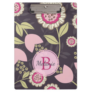 Modern Pink Floral Tulip Pattern Personalised Clipboard