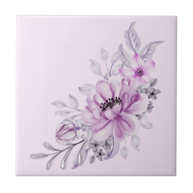 Modern Pink Floral Violet Watercolor Elegant Tile (Front)