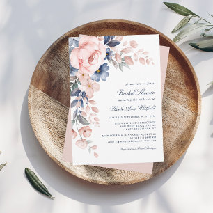 Modern Pink Floral Watercolor Script Bridal Shower Invitation