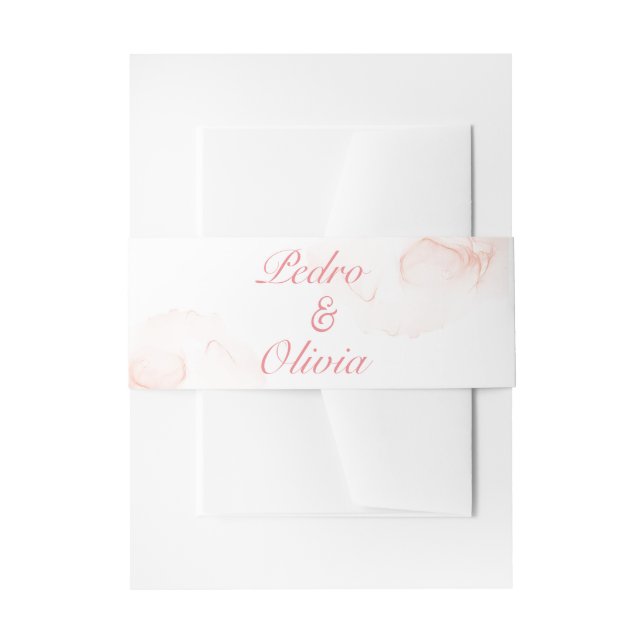 Modern pink floral wedding  invitation belly band (Front Example)