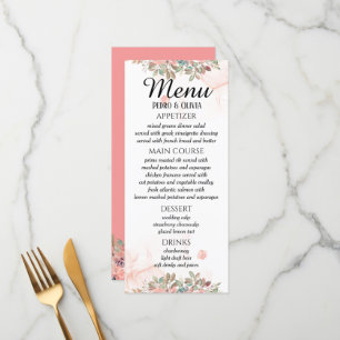 Modern pink floral wedding menu