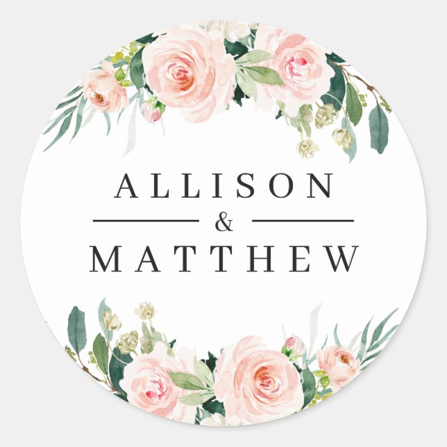 modern pink floral wedding sticker (Front)