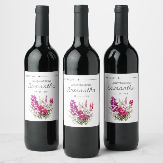 Modern Pink Floral  Wine Label (Bottles)