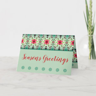 Modern Pink Floral With Turquoise Holiday Card