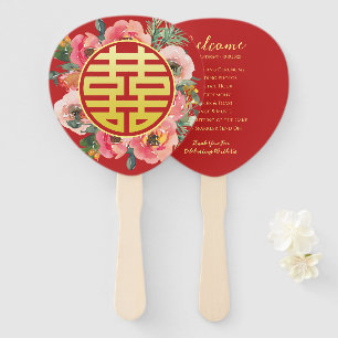 Modern pink floral wreath chinese wedding hand fan