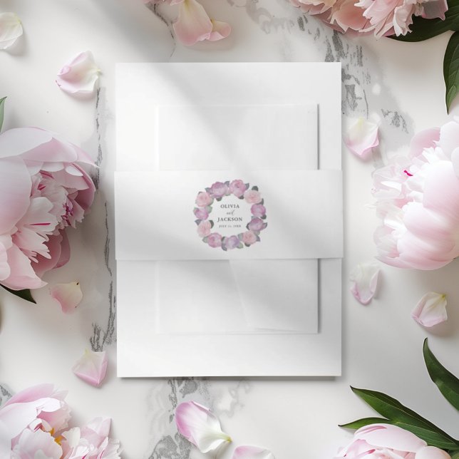 Modern Pink Floral Wreath Wedding Invitation Belly Band (Creator Uploaded)