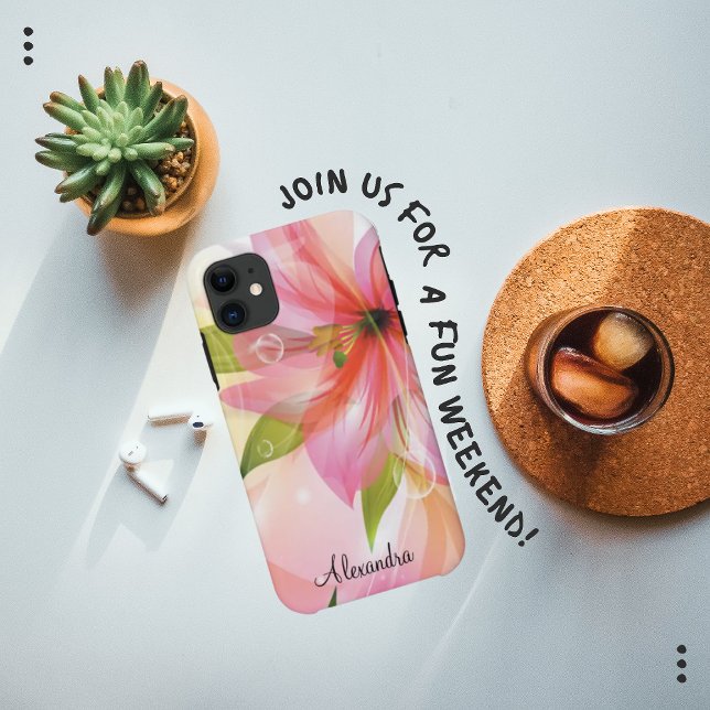 Modern Pink Flower Abstract Monogram Case-Mate iPhone Case (Creator Uploaded)