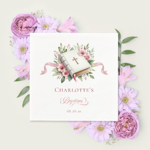 Modern Pink Flower Baptism Paper Napkin