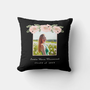 Modern, Pink Flower floral graduation class 2021 Throw Pillow