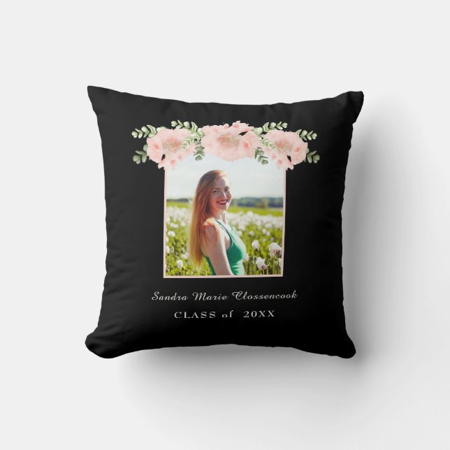 Modern, Pink Flower floral graduation class 2021 Throw Pillow (Front)