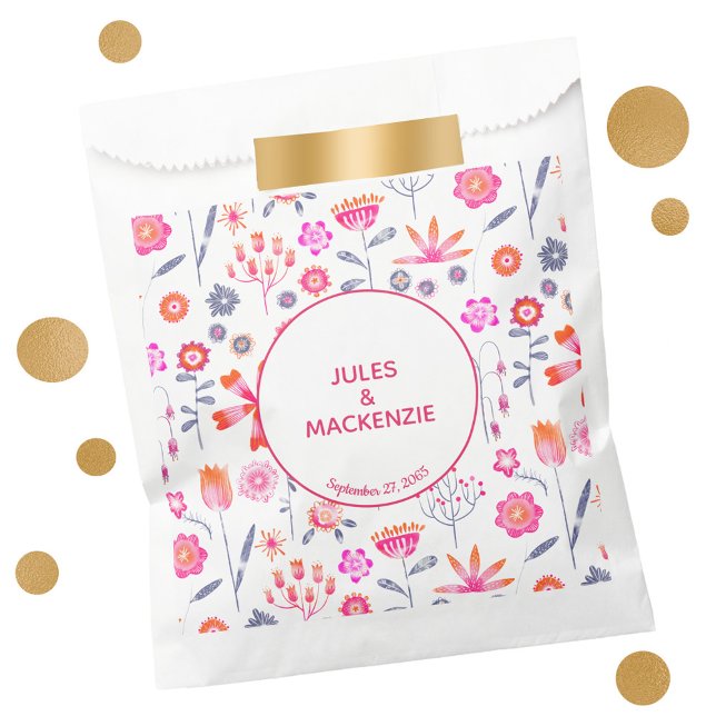 Modern Pink Flower Garden Boho Favour Bag (Watercolor floral personalized wedding favor bag)