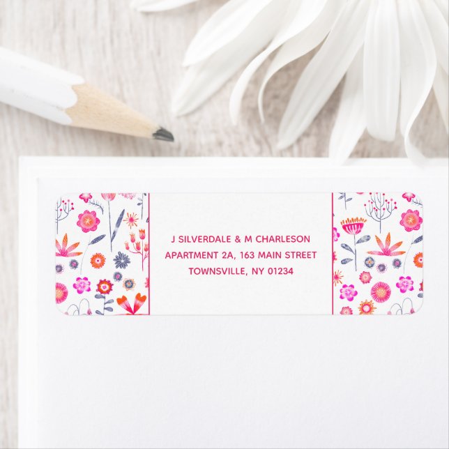 Modern Pink Flower Garden Boho Return Address (Insitu)
