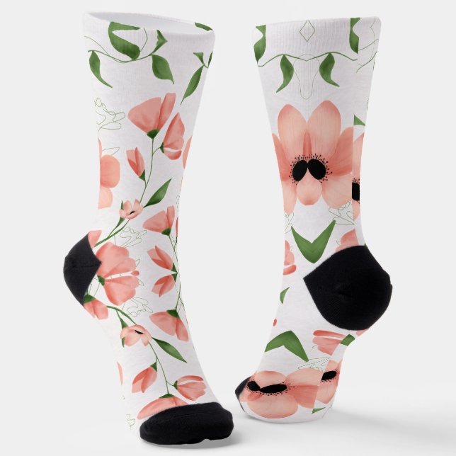 Modern Pink Flower Personalize Socks (Angled)