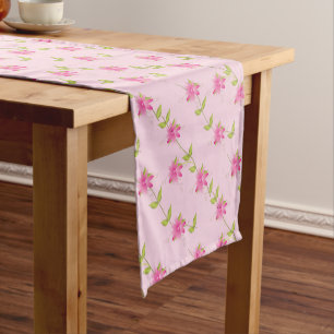 Modern Pink Flowered Short Table Runner