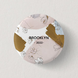 Modern Pink Flowers 1 Inch Round Button