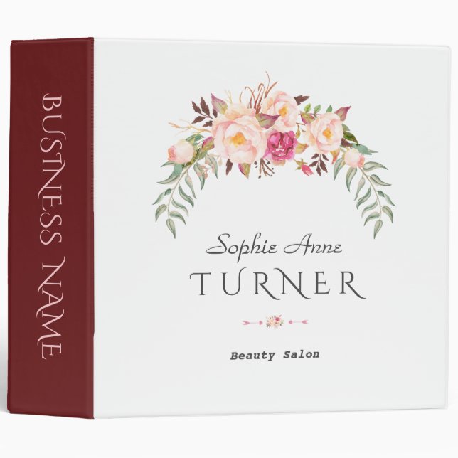 Modern Pink Flowers Business Branding Binder (Front/Spine)