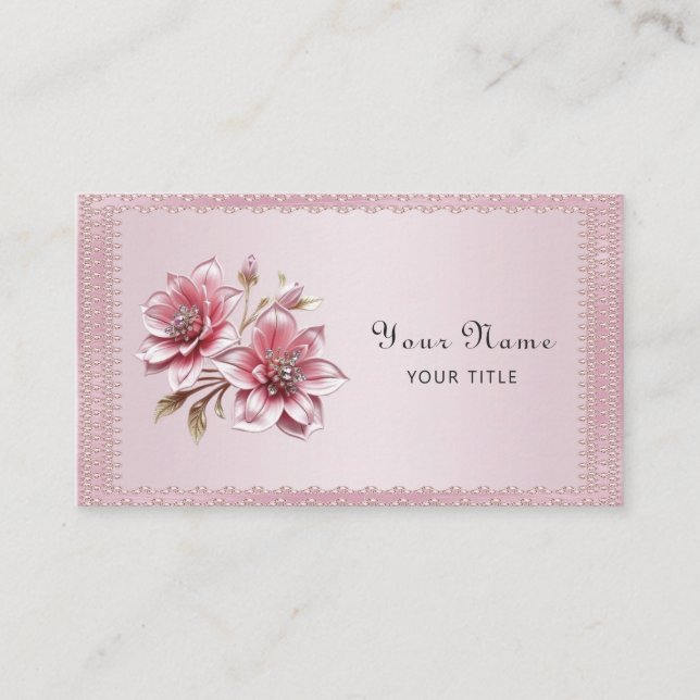 Modern Pink Flowers Business Card (Front)
