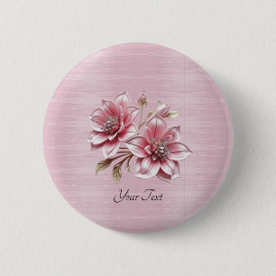 Modern Pink Flowers Button
