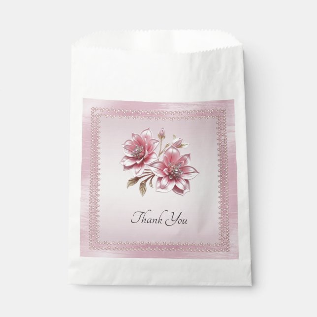 Modern Pink Flowers Favour Bag (Front)