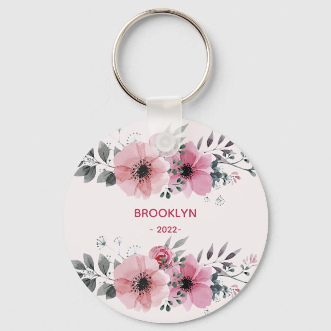 Modern Pink Flowers Keychain (Front)