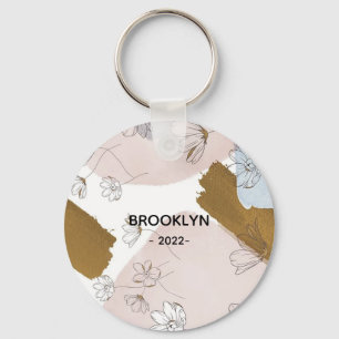 Modern Pink Flowers Keychain