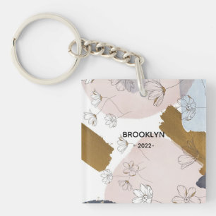 Modern Pink Flowers Keychain