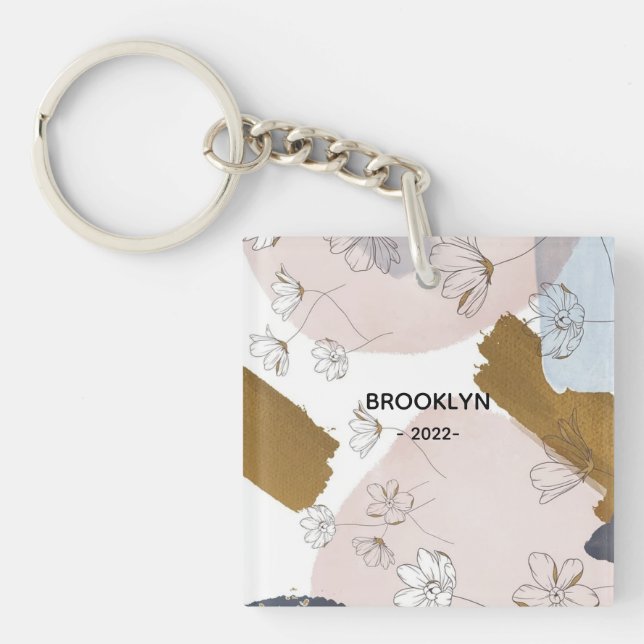 Modern Pink Flowers Keychain (Front)