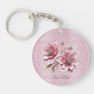 Modern Pink Flowers Keychain