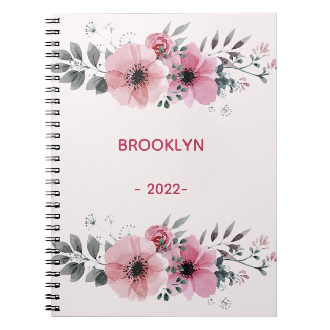 Modern Pink Flowers Notebook (Front)