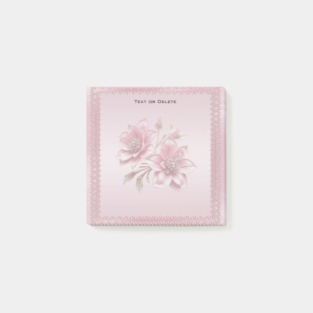 Modern Pink Flowers Post it Notes (Front)