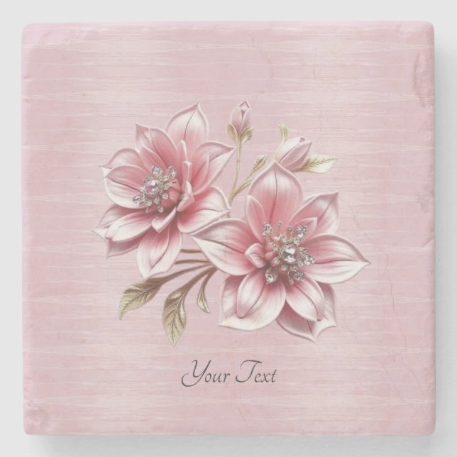 Modern Pink Flowers Stone Coaster (Front)