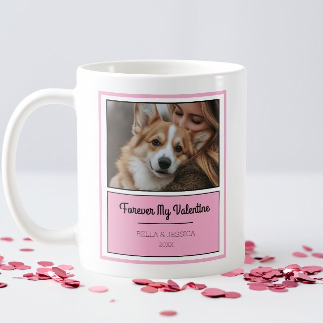 Modern Pink Frame Personalized Dog Valentine's Day Coffee Mug (Modern Pink Frame Personalized Dog Valentine's Day Coffee Mug)