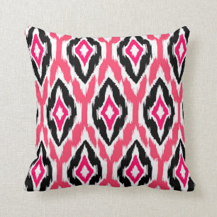 Modern pink fuchsia black Ikat Tribal Pattern 1a Throw Pillow