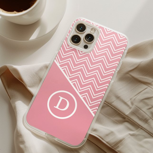 Modern Pink Geometric Chevron Monogram iPhone Case (Creator Uploaded)