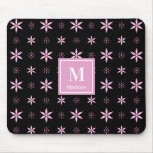 Modern Pink Geometric Floral Monogram Mouse Pad