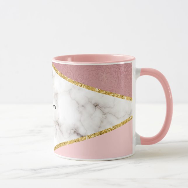 Modern Pink Geometric Marble Personalized Mug (Right)