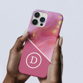 Modern Pink Geometric Monogram iPhone 16 Pro Max Case