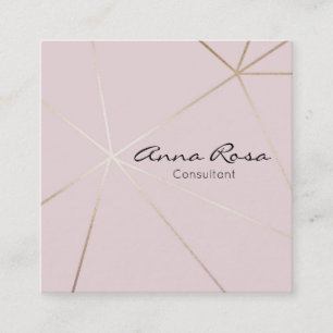 *~* Modern Pink Geometric Trendy Rose Gold Foil Square Business Card