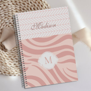 Modern Pink Geometric Zebra Trendy Monogram Planner