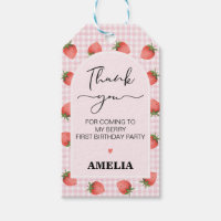 Modern Pink Gingham Berry Sweet 1st Birthday