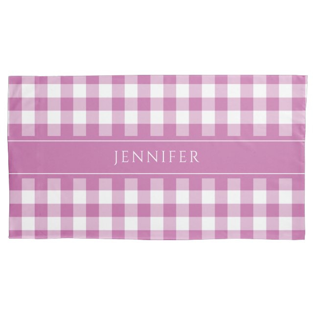 Modern Pink Gingham Plaid Pillowcase (Front)