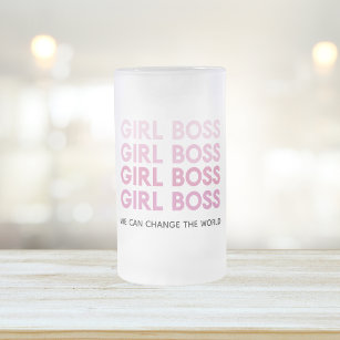 Modern Pink Girl Boss Best Girly Gift Frosted Glass Beer Mug