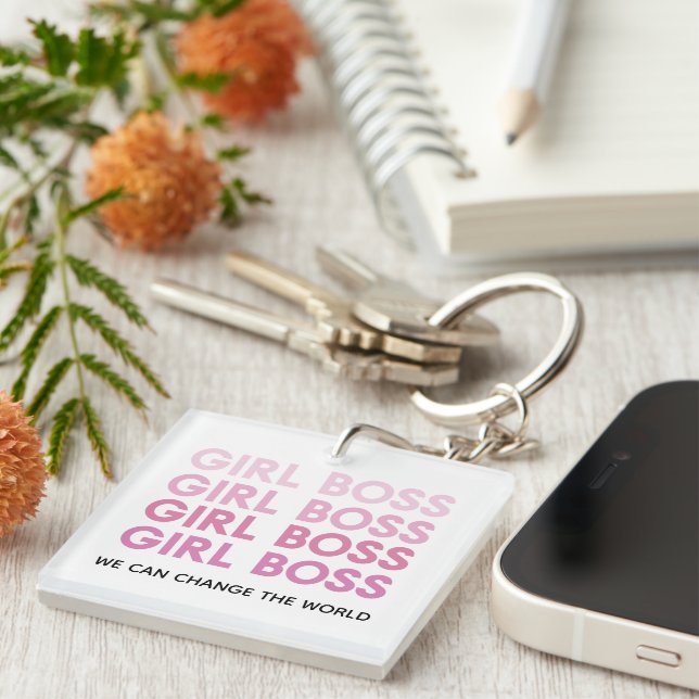 Modern Pink Girl Boss Best Girly Gift Keychain (Front Right)
