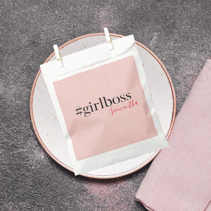 Modern Pink Girl Boss & Name   best Girly Gift Favour Bag