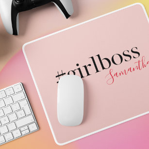 Modern Pink Girl Boss & Name   best Girly Gift Mouse Pad